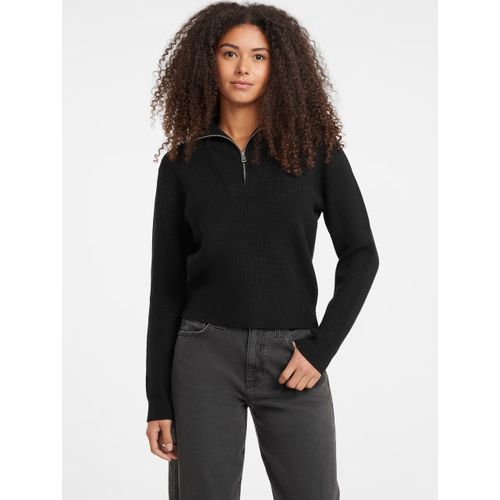 Blusa de Tricot Eco Canelada Zíper Preto