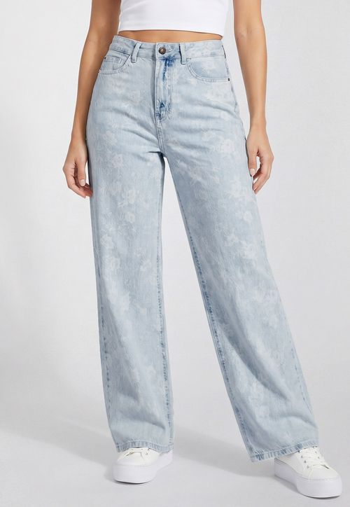 Calça Jeans Wide Leg Flower Azul Claro