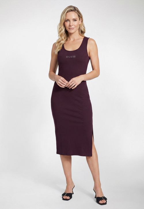 Vestido Midi Canelado Hotfix Bordô