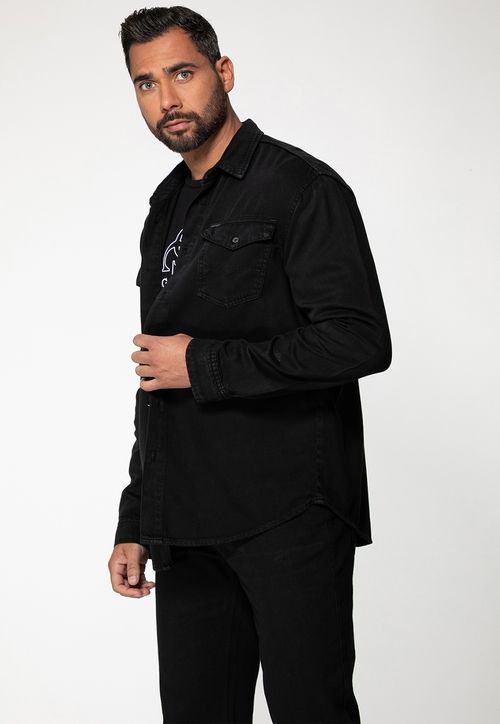 Camisa em Sarja Estonada Preto