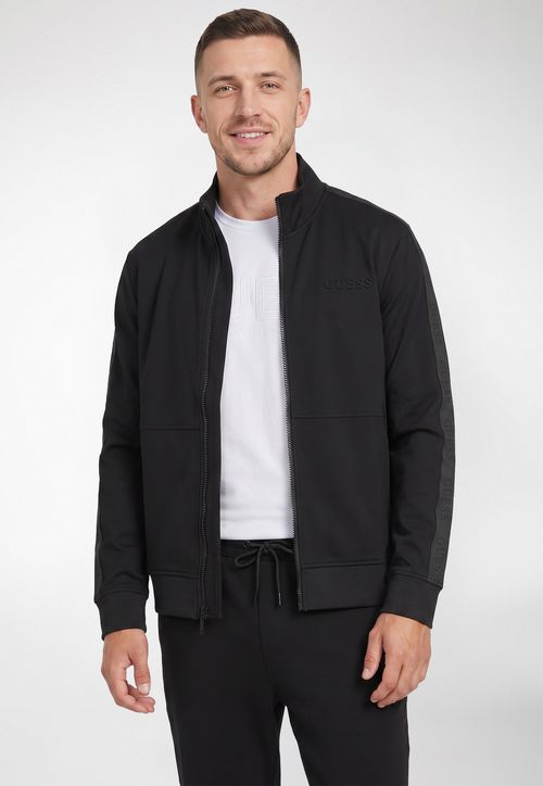 Blusa de Moletom Ziper Faixa Mangas Preto